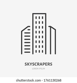 Icono de la línea de rascacielos, pictograma vectorial de la ciudad moderna. Ilustración de la torre alta, signo para el exterior del edificio.