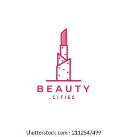 skyscraper with lipstick logo design, vector graphic symbol icon sign illustration