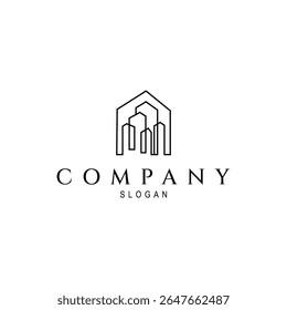 skyscraper logo with abstract line art design style