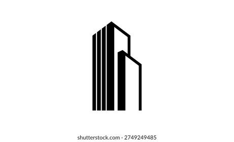 skyscraper logo, black isolated silhouette