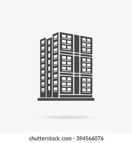 Skyscraper logo building icon. Black building and isolated skyscraper, tower and office city architecture, house business building logo, apartment office vector illustration