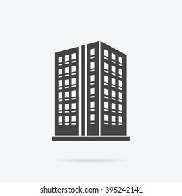 Skyscraper logo building icon. Black building and isolated skyscraper, tower and office city architecture, house business building logo, apartment office vector illustration