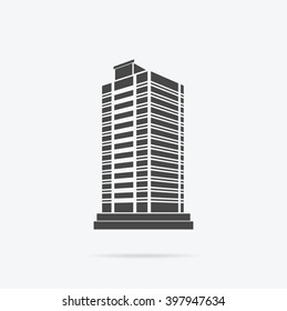 Skyscraper logo building icon. Black building and isolated skyscraper, tower and office city architecture, house business building logo, apartment office vector illustration