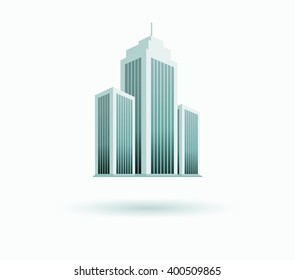 Skyscraper logo building icon. Black building and isolated skyscraper, tower and office city architecture, house business building logo, apartment office vector illustration