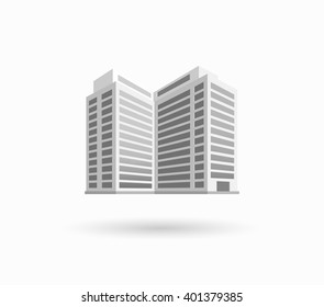 Skyscraper logo building icon. Black building and isolated skyscraper, tower and office city architecture, house business building logo, apartment office vector illustration