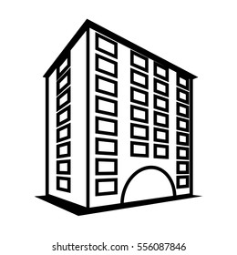 Skyscraper logo building icon. Black building and isolated skyscraper, tower and office city architecture, house business building logo, apartment office vector illustration