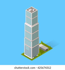 Skyscraper logo building icon. Building and isolated skyscraper, tower and office city architecture, house business building logo, apartment office vector illustration