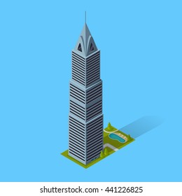 Skyscraper logo building icon. Building and isolated skyscraper, tower and office city architecture, house business building logo, apartment office vector illustration