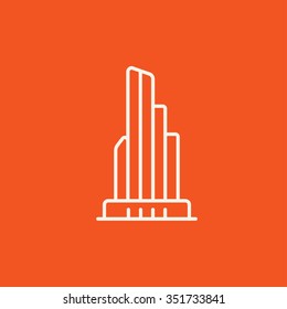 Icono de la línea de construcción de oficinas de rascacielos para web, móviles e infografías. Icono blanco vector aislado en fondo rojo.