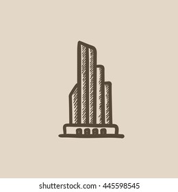 Skyscraper office building vector sketch icon isolated on background. Hand drawn Skyscraper office building icon. Skyscraper office building sketch icon for infographic, website or app.