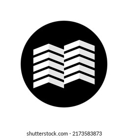 Skyscraper, office business building, multi storey residential building inside circle. Abstract black and white round logo. Vector illustration and drawing.