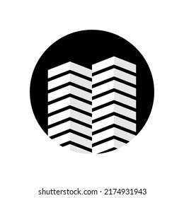 Skyscraper, Office Business Building, Multi Storey Residential Building Inside Circle. Abstract Black And White Round Logo. Vector Illustration And Drawing.