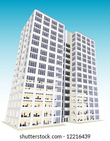 Skyscraper / Office in vector format. Every feature of each building including doors and windows can be edited or colored to suit.