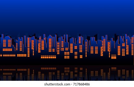 Skyscraper in panoramic metropolitan many modern buildings on midtown agent midnight sky,Vector illustration