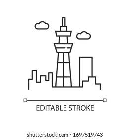 Skyscraper pixel perfect linear icon. Urban cityscape. Tokyo observation tower. Business district. Thin line customizable illustration. Contour symbol. Vector isolated outline drawing. Editable stroke