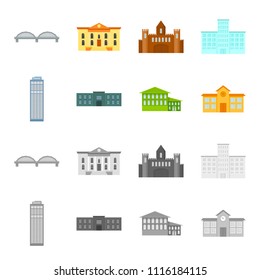 Skyscraper, police, hotel, school.Building set collection icons in cartoon,monochrome style vector symbol stock illustration web.