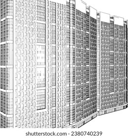 Skyscraper Residential Building Vector 100. Skyscraper Landscape View Illustration Of Construction Isolated On White Background. Multi Apartment Building. Concept - modern architecture and designing.