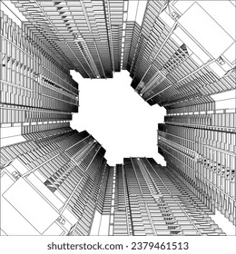 Skyscraper Residential Building Vector 99. Skyscraper Landscape View From Sky To Ground. Construction Isolated On White Background. A vector illustration Of A Modern Multi Apartment Building.