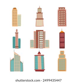 skyscraper set cartoon. modern architecture, tower exterior, blue construction skyscraper sign. isolated symbol vector illustration