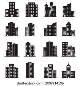 Skyscraper set icon isolated on white background,
Hospital icon, Buildings, City, Real estate, Architecture buildings icons, town, downtown, Vector illustration
