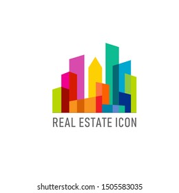 Skyscraper sign. Real estate agency abstract logo. Template logo, symbol, sign, icon multicolored architecture. Colorful creative design idea for logo. Graphic concept for building company. Vector.