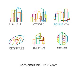 Skyscraper sign. Real estate agency abstract logo. Template logo, symbol, sign, icon architecture out of lines. Colorful creative design idea for logo. Graphic concept for building company. Vector.