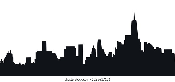 Siluetas de rascacielos. Frontera sin fisuras. Paisaje urbano. Horizonte de la ciudad simple. Siluetas modernas negras del edificio en el fondo blanco. Ilustración vectorial 