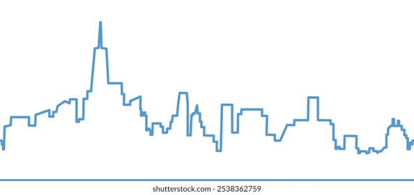 Siluetas de rascacielos. Frontera sin fisuras. Paisaje urbano. Horizonte de la ciudad simple. Siluetas azules del edificio moderno en el fondo blanco. Ilustración vectorial.