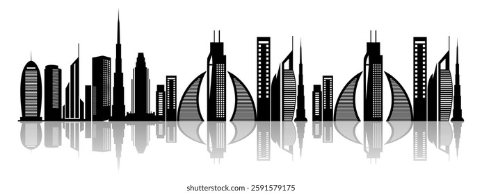 Skyscraper skyline cityscape Residential Building in Urban Structural Silhouette View. Construction of metropolitan shape in urban residential construction. Architectural skyscraper vector shape.