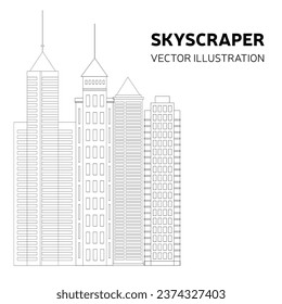Skyscraper square banner. Doodle skyscrapers isolated on white background concept banner. Vector illustration.