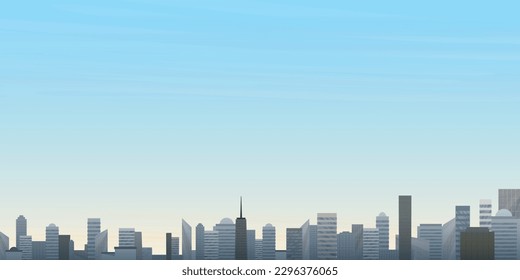 Skyscraper with sunrise sky background vector illustration have blank space. Buildings silhouette against the sky in the morning flat design.