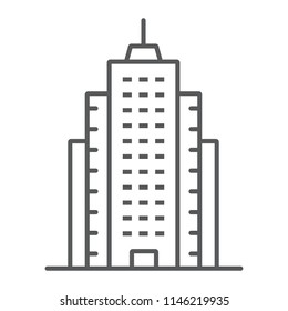 Skyscraper thin line icon, office and architecture, building sign, vector graphics, a linear pattern on a white background, eps 10.
