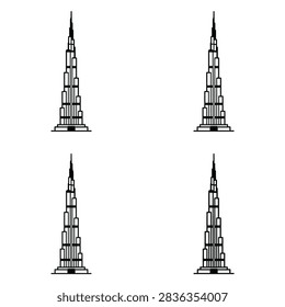Skyscraper tower architectural line icon set.