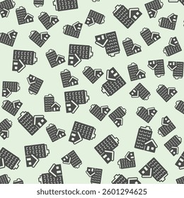 Skyscraper tower and cottage building solid seamless pattern, real estate theme. Vector graphics. City skyscraper, private house sign background, filled with glyphs icon