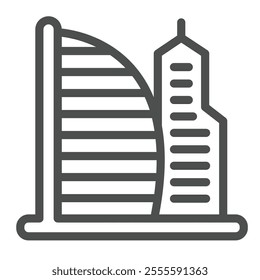 Skyscraper tower and tall building line icon, real estate concept. Vector graphics. City skyscraper, multi storey house sign on white background, outline style icon for mobile or web design