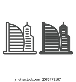Skyscraper tower and tall building line and solid icon, real estate concept. Vector graphics. City skyscraper, multi storey house sign on white background, outline style icon for mobile or web design