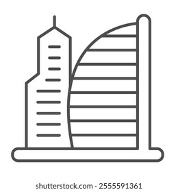 Skyscraper tower and tall building thin line icon, real estate concept. Vector graphics. City skyscraper, multi storey house sign on white background, outline style icon for mobile or web design