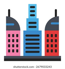 Ícone vetorial do arranha-céu isolado no branco