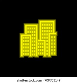Skyscraper yellow glowing neon ui ux icon. Glowing sign logo vector