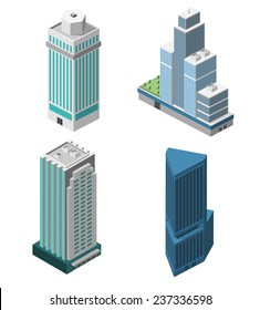 Skyscrapers 3d Isometric Office Buildings Business Apartment Set Isolated Vector Illustration