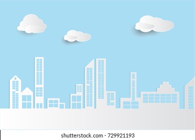 Skyscrapers in the big city style icons Paper Cut On  Vector illustration On blue background