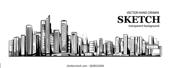 Skyscrapers. Big city. Urban illustration. Hand drawn sketch converted to vector.
