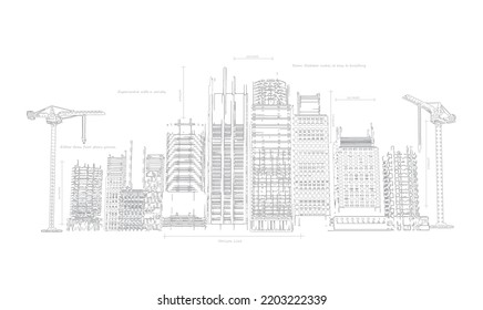 Skyscrapers Building Process On Blueprints Drawing Stock Vector ...