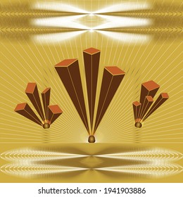 Skyscrapers and buildings in cities and an abstract depiction of sky and ground
