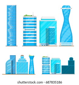 Skyscrapers buildings isolated tower office city architecture house business apartment vector illustration