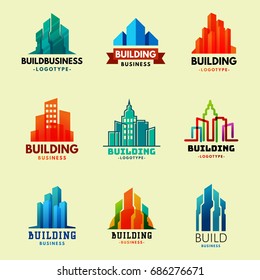 Skyscrapers buildings label tower office city architecture badge house business apartment vector illustration