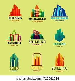 Skyscrapers buildings label tower office city architecture badge house business apartment vector illustration