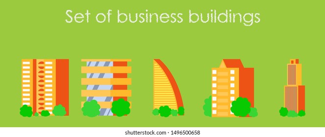 Skyscrapers buildings. Towers city business architecture, apartment and office building, urban landscape. Vector illustration in trendy flat style isolated on background