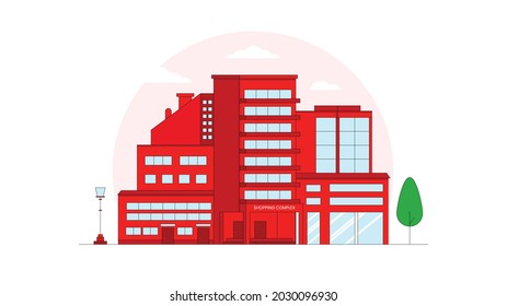 Skyscrapers buildings. Towers city business architecture, apartment and shopping mall building. Vector illustration in trendy flat style isolated on white background