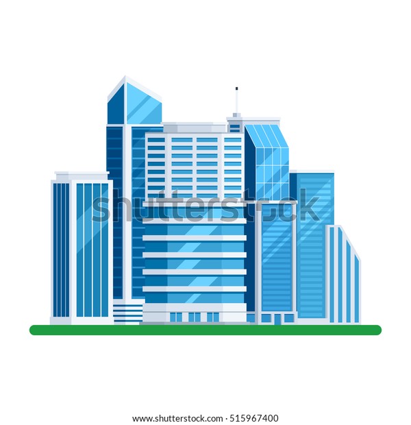 高層ビル群 タワーシティビジネスアーキテクチャー アパート オフィスビル 都市景観 白い背景にトレンディーなフラットスタイルのベクターイラスト のベクター画像素材 ロイヤリティフリー